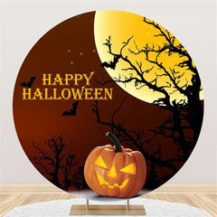 Lofaris Orange Pumpkin And Moon Round Happy Helloween Backdrop