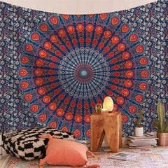 Lofaris Orange Red Mandala Pattern Landscape Wall Tapestry