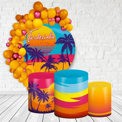 Lofaris Orange Summer Scenery Round Happy Birthday Backdrop Kit