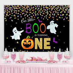 Lofaris Our Little Boo Is Turning One Black Glitter First Birthday Theme Backdrop