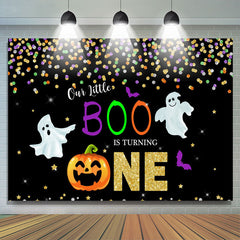 Lofaris Our Little Boo Is Turning One Black Glitter First Birthday Theme Backdrop