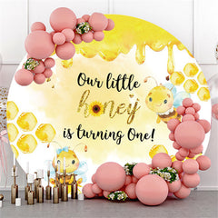 Lofaris Our Little Honey Is Turning One Birthday Round Backdrop