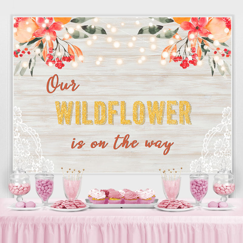 Lofaris Our Wildflower Is On The Way Baby Shower Backdrop
