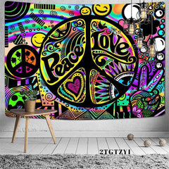 Lofaris Peace Love Abstract Painting Style Family Wall Tapestry