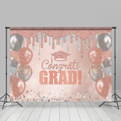 Lofaris Peach Pink Silver Balloon Congrat Grad Backdrop