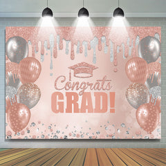 Lofaris Peach Pink Silver Balloon Congrat Grad Backdrop