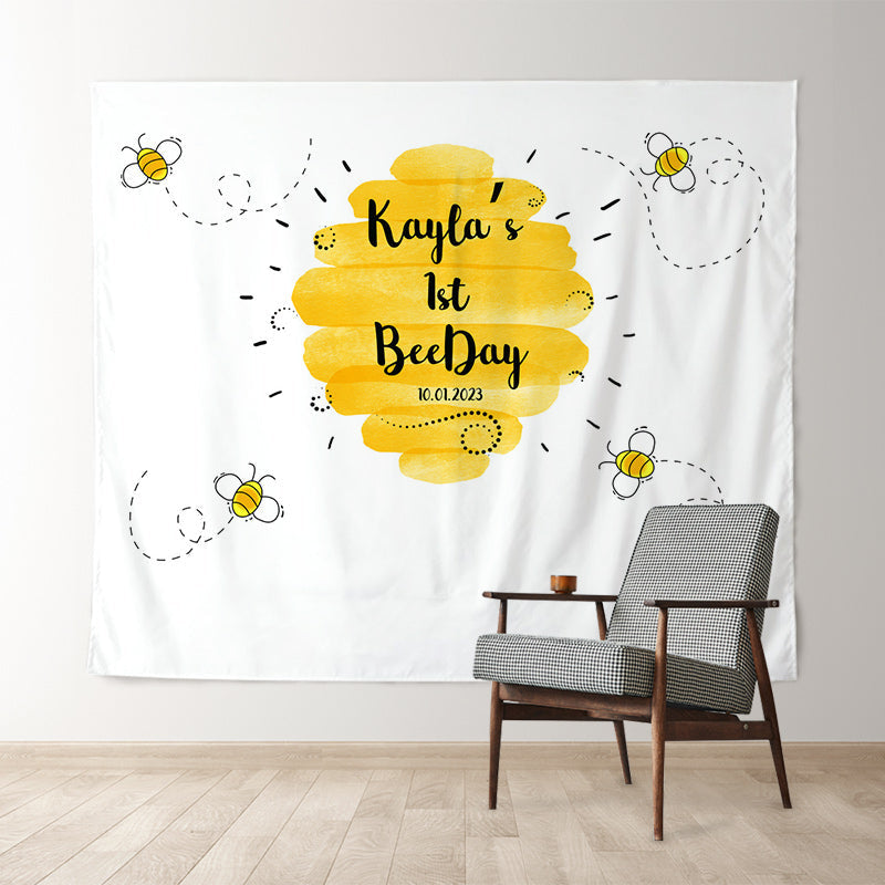 Lofaris Personalized 1st Birthday Bee Backdrop Decor