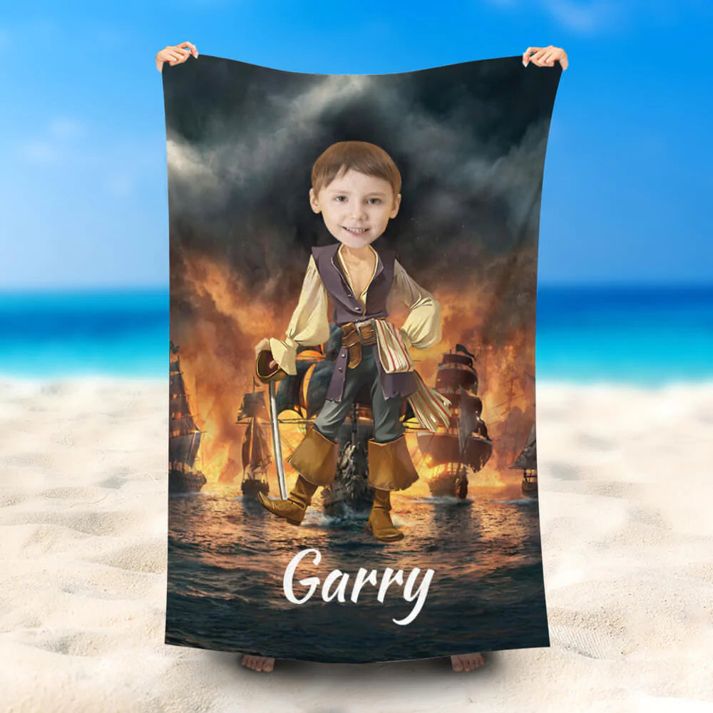 Lofaris Personalized Akimbo Captain Jake Beach Towel For Boy