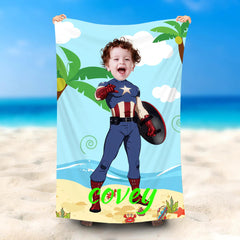 Lofaris Personalized American Captain Boy Sky Beach Towel