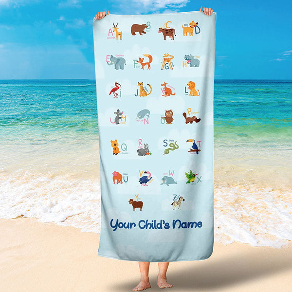 Personalized Animal Alphabet And Name Beach Towel