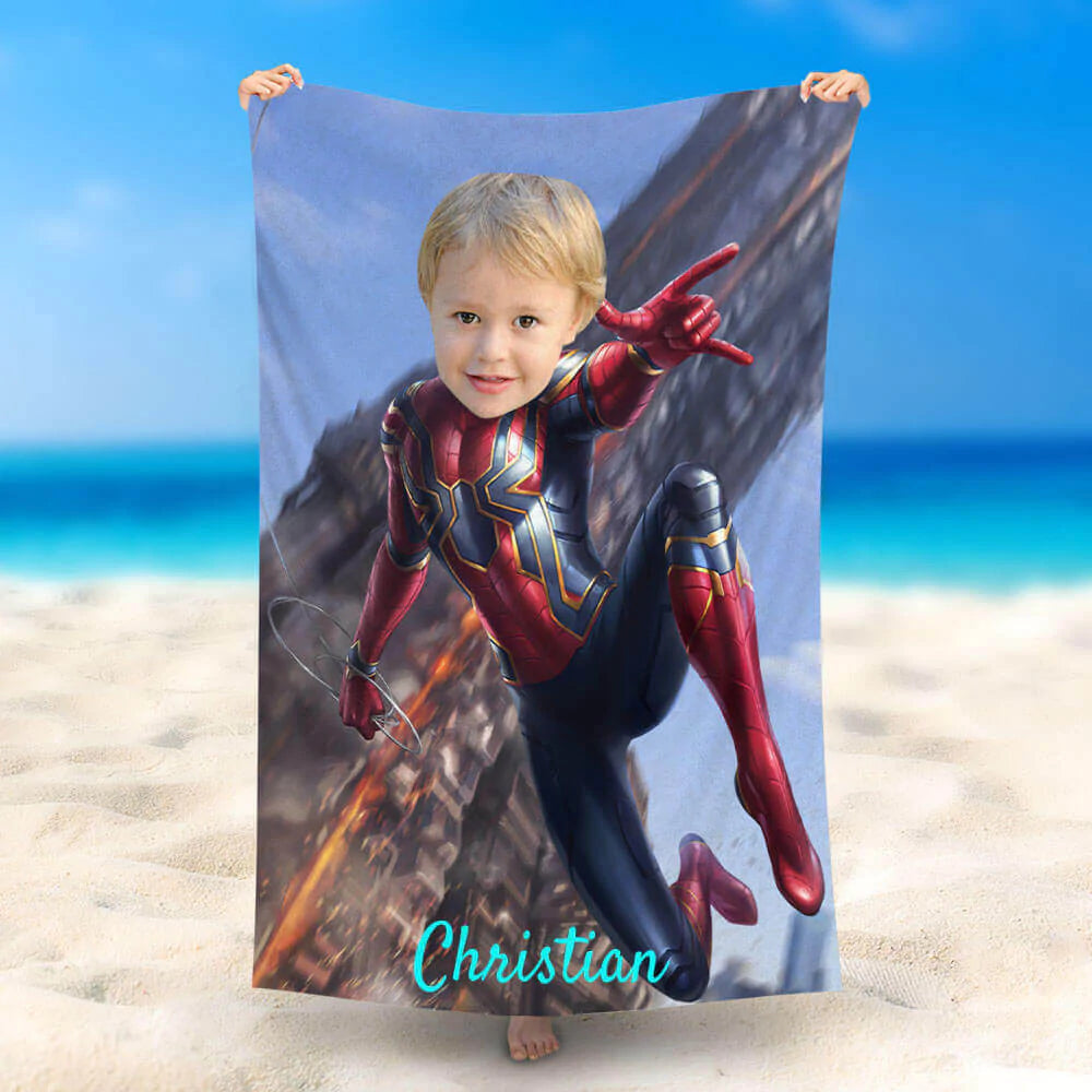 Lofaris Personalized Avenger Spiderman Beach Towel With Photo