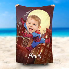 Lofaris Personalized Baby Spider Boy Beach Towel With Photo