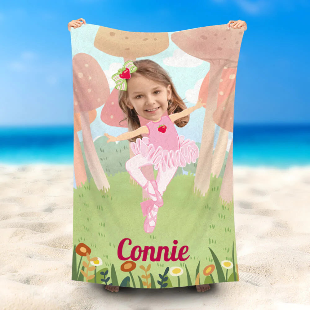 Lofaris Personalized Ballet Strawberry Girl Beach Towel