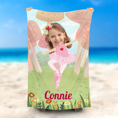 Lofaris Personalized Ballet Strawberry Girl Beach Towel