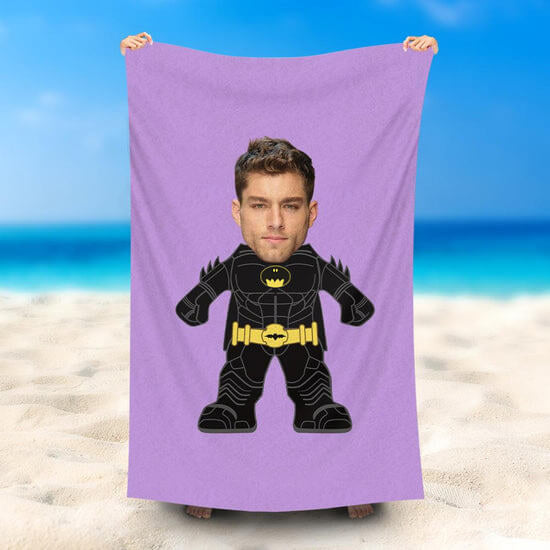 Lofaris Personalized Batman Purple Simple Photo Beach Towel