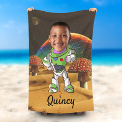 Lofaris Personalized Bazz Lightyear Space Planets Beach Towel