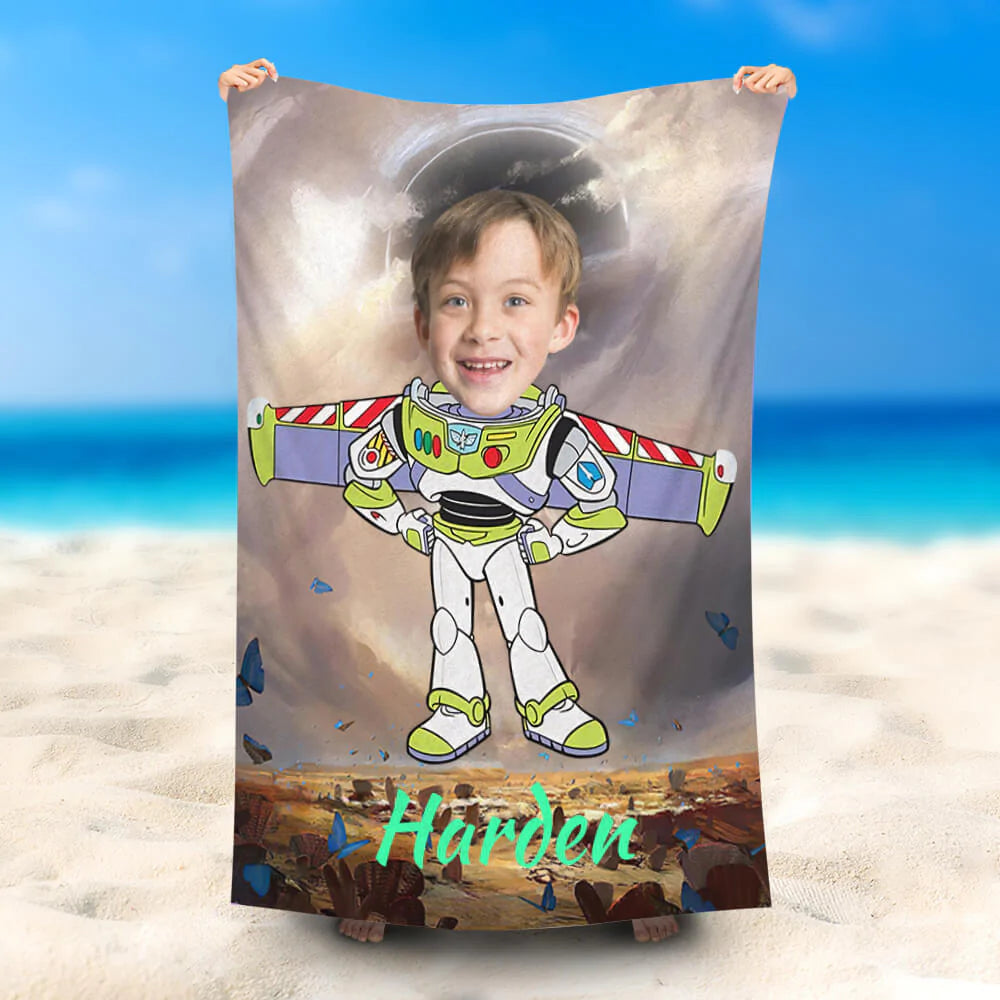 Lofaris Personalized Bazz Lightyear Wing Beach Towel With Photo