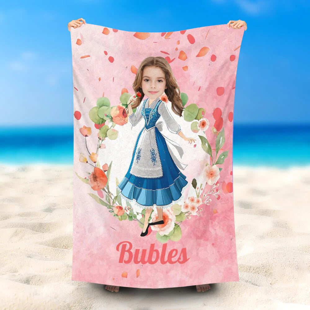 Lofaris Personalized Beautiful Cinderella Floral Pink Beach Towel