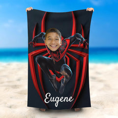 Lofaris Personalized Black Cool Spiderboy Swim Beach Towel