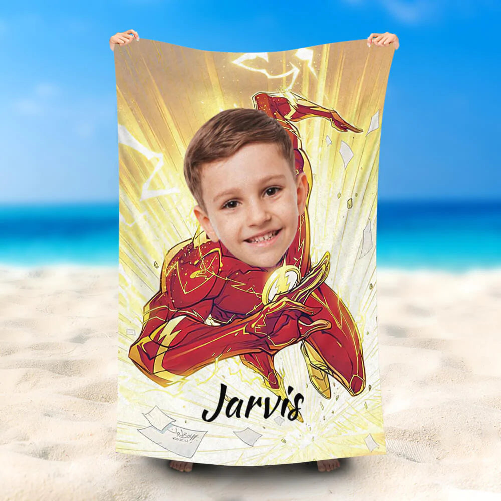 Lofaris Personalized Bling Flashman Yellow Summer Beach Towel