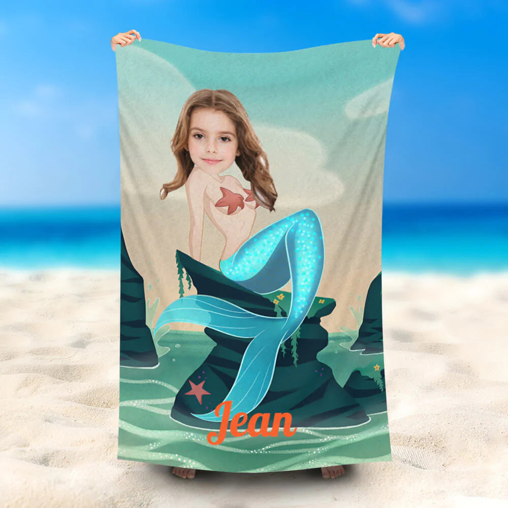 Lofaris Personalized Bling Mermaid Beach Towel With Photo