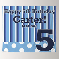 Lofaris Personalized Blue And White Stripe Birthday Backdrop