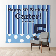 Lofaris Personalized Blue And White Stripe Birthday Backdrop