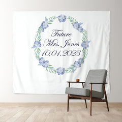 Lofaris Personalized Blue Floral Wreath Bridal Shower Backdrop Banner