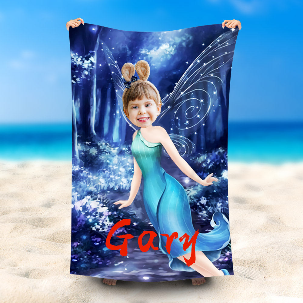 Lofaris Personalized Blue Flower Fairy Elf Girl Beach Towel