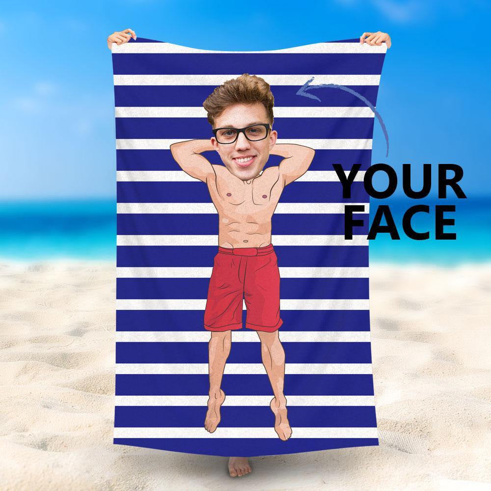 Lofaris Personalized Blue White Stripe Beach Towels For Man