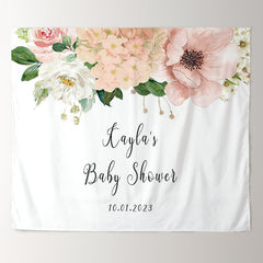 Lofaris Personalized Blush Floral Baby Shower Backdrop Banner