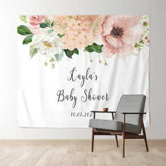 Lofaris Personalized Blush Floral Baby Shower Backdrop Banner