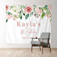 Lofaris Personalized Blush Floral Greenery Birthday Backdrop Banner