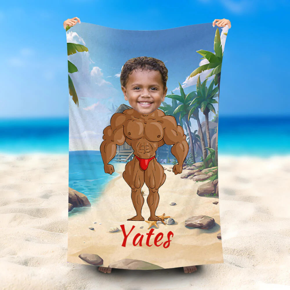 Lofaris Personalized Body Builder Boy Beach Towel With Photo