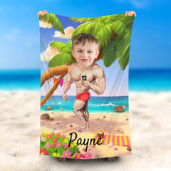 Lofaris Personalized Body Builder Seaside Boy Beach Towel