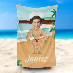 Lofaris Personalized Body Builder Seaside Man Beach Towel