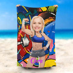 Lofaris Personalized Body Building Woman Name Summer Beach Towel