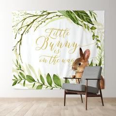 Lofaris Personalized Bunny And Greenery Backdrop for Baby Shower