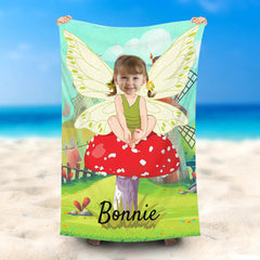 Lofaris Personalized Butterfly Elf Girl Mushroom Beach Towel