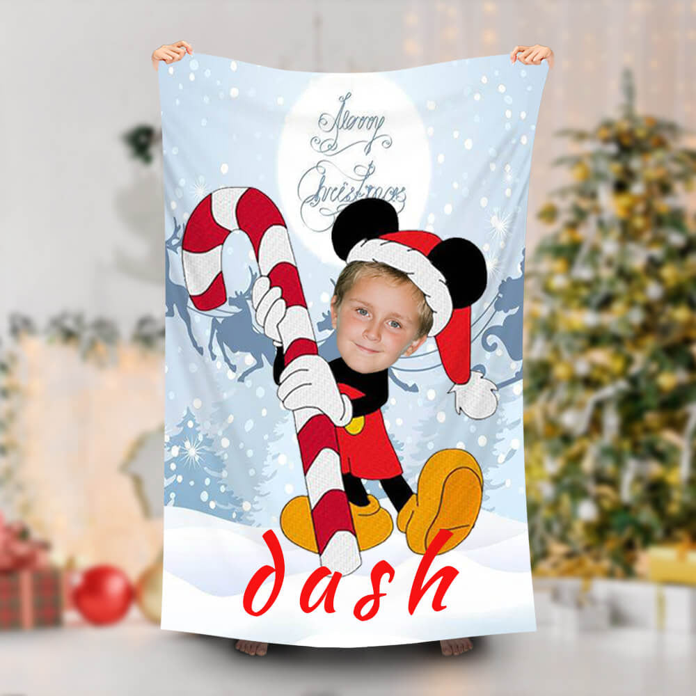 Lofaris Personalized Candy Canes Mickey Snow Beach Towel