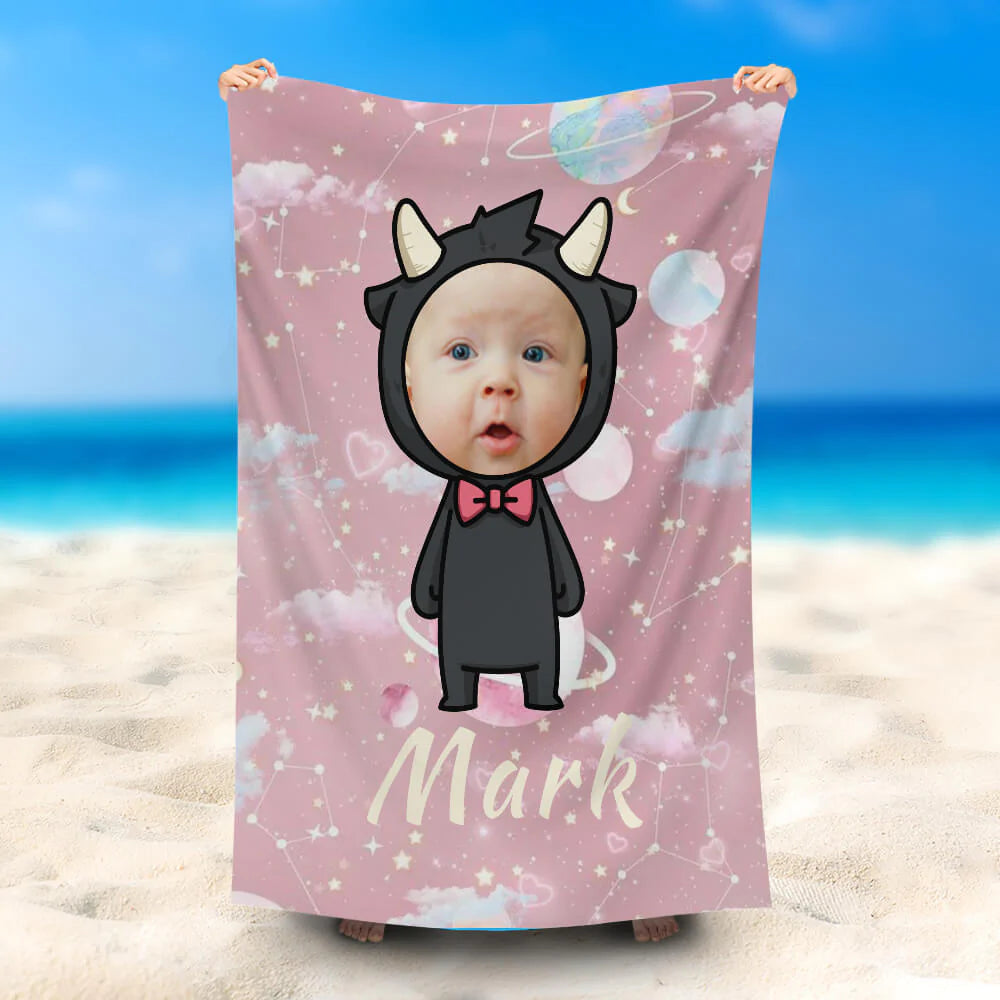 Lofaris Personalized Capricorn Girl Pink Space Beach Towel