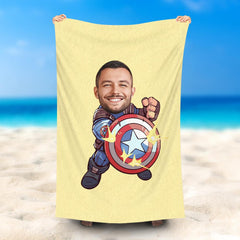 Lofaris Personalized Captain America Beach Towel With Photo