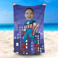 Lofaris Personalized Captain America Boy Shield Beach Towel