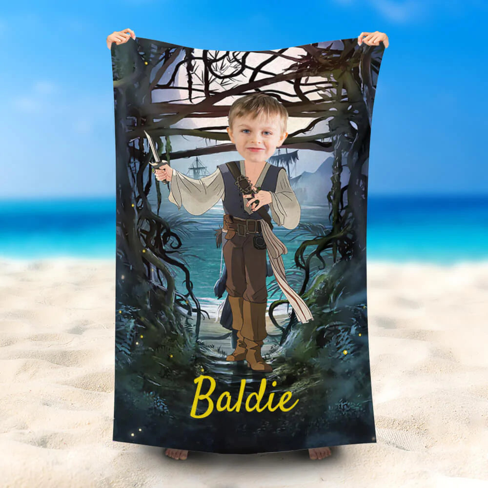 Lofaris Personalized Captain Jake With Sword Boy Beach Towel