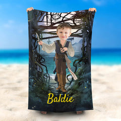 Lofaris Personalized Captain Jake With Sword Boy Beach Towel