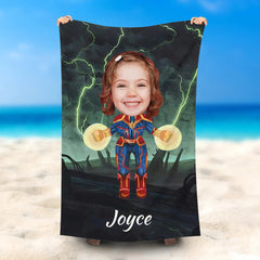 Lofaris Personalized Captain Marvel Girl Gloomy Beach Towel