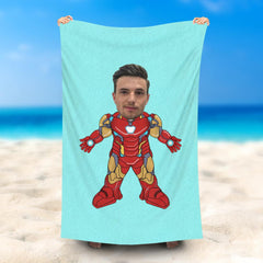 Lofaris Personalized Cartoon Iron Man Blue Beach Towel