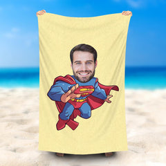 Lofaris Personalized Cartoon Superman Yellow Beach Towel