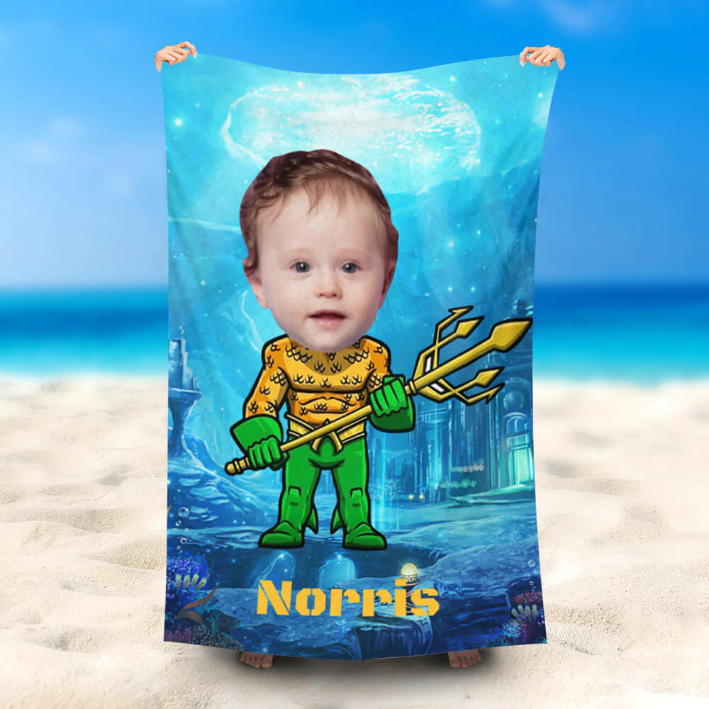 Lofaris Personalized Castle Little Sea King Blue Beach Towel