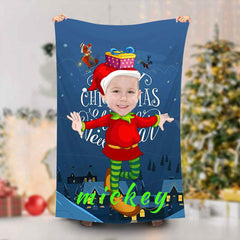 Lofaris Personalized Christmas Elf Boy Blue Beach Towel